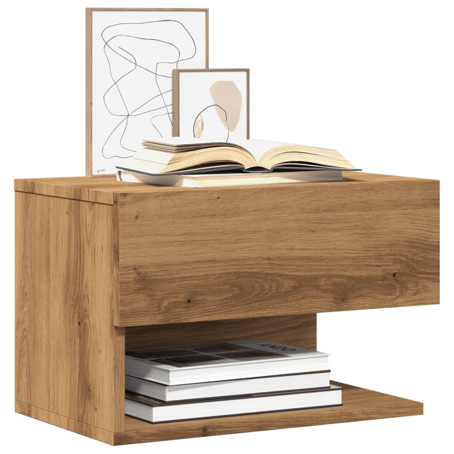 Nachtkastjes 2 st wandgemonteerd artisanaal eikenkleur