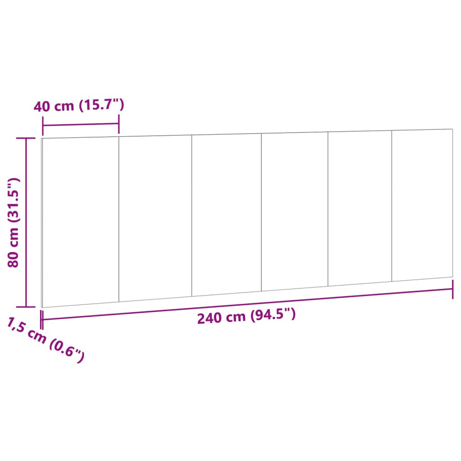 Hoofdbord wandmodel 240x1,5x80 cm bewerkt hout artisanaal eiken