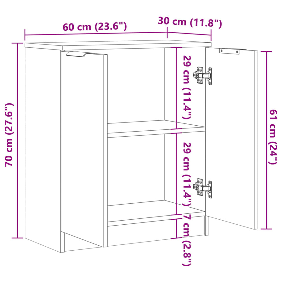 Dressoir 60x30x70 cm bewerkt hout artisanaal eikenkleurig