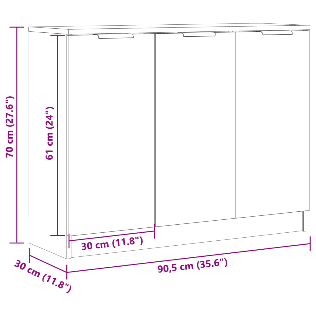Dressoir 90,5x30x70 cm bewerkt hout artisanaal eikenkleur