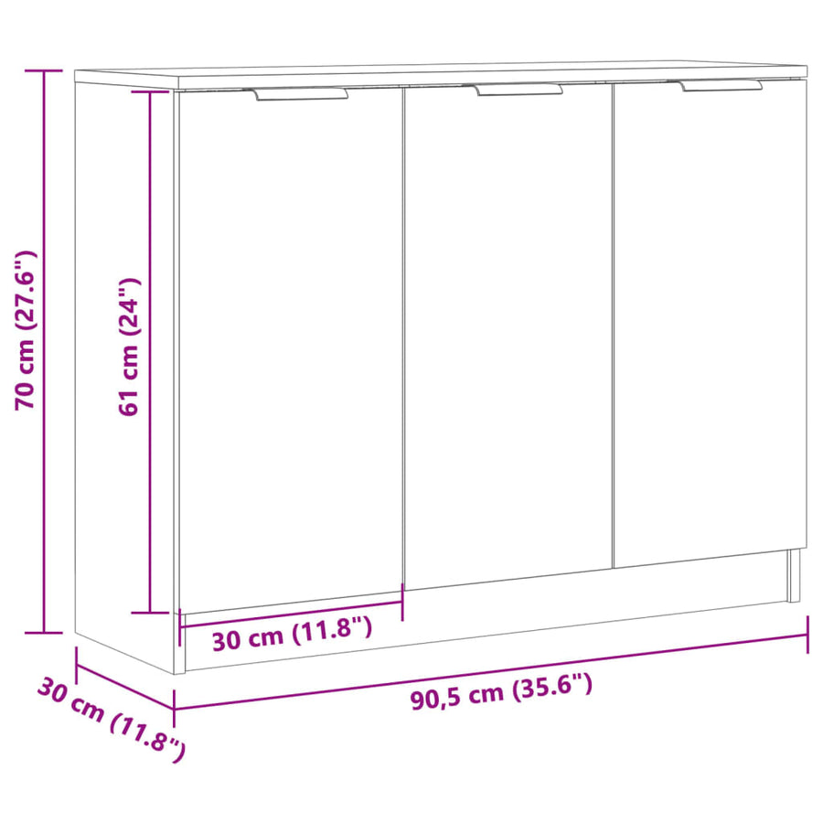 Dressoir 90,5x30x70 cm bewerkt hout artisanaal eikenkleur