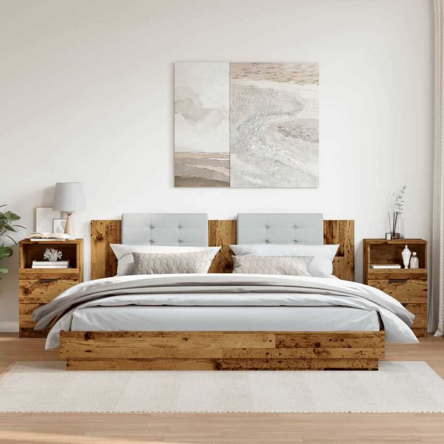 Nachtkastjes 2 st 40x36x65 cm bewerkt hout oud houtkleurig