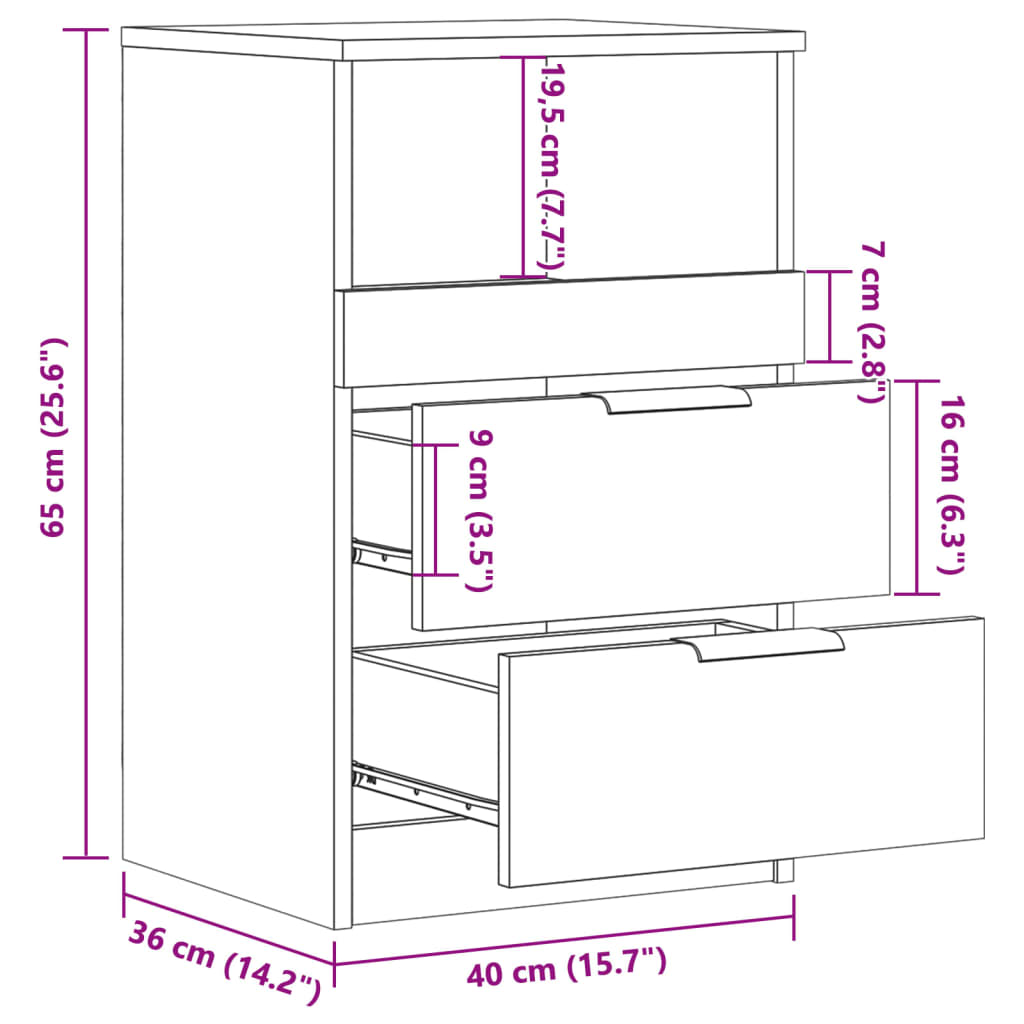 Nachtkastjes 2 st 40x36x65 cm bewerkt hout oud houtkleurig