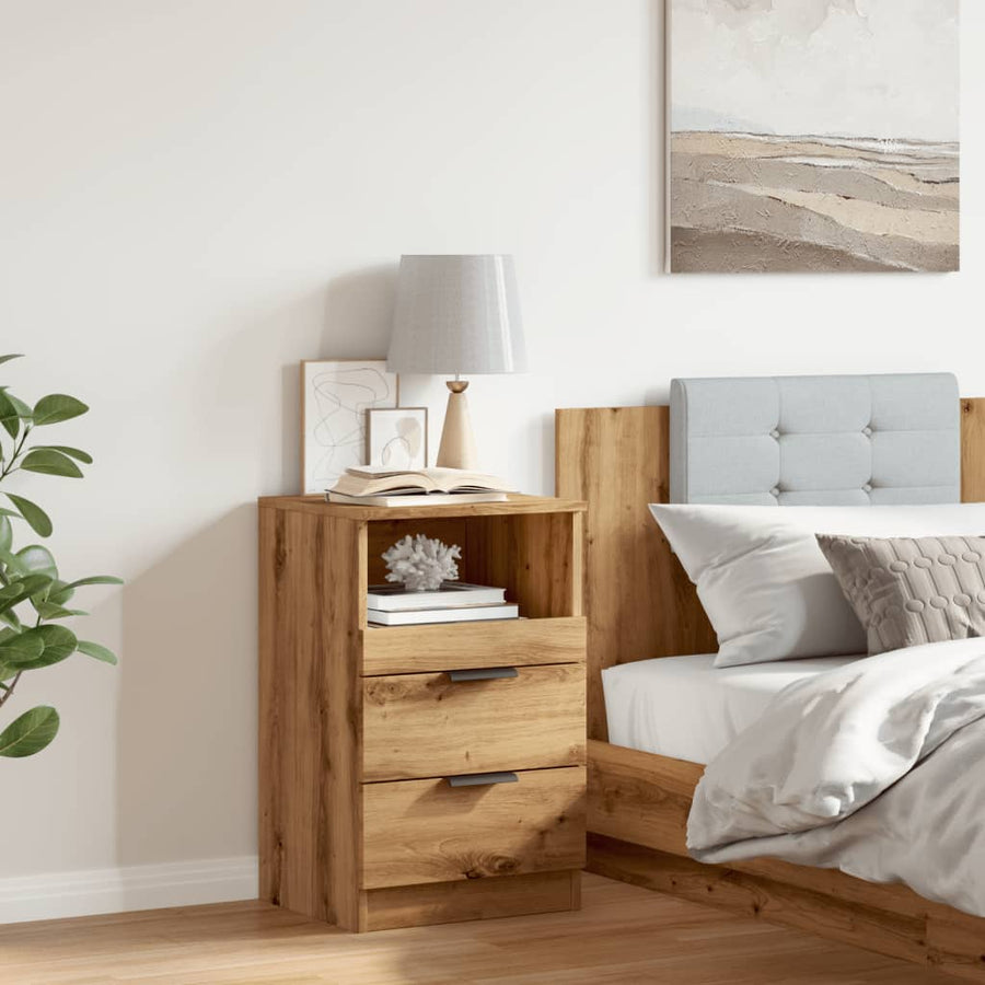 Nachtkastje 40x36x65 cm bewerkt hout artisanaal eikenkleurig