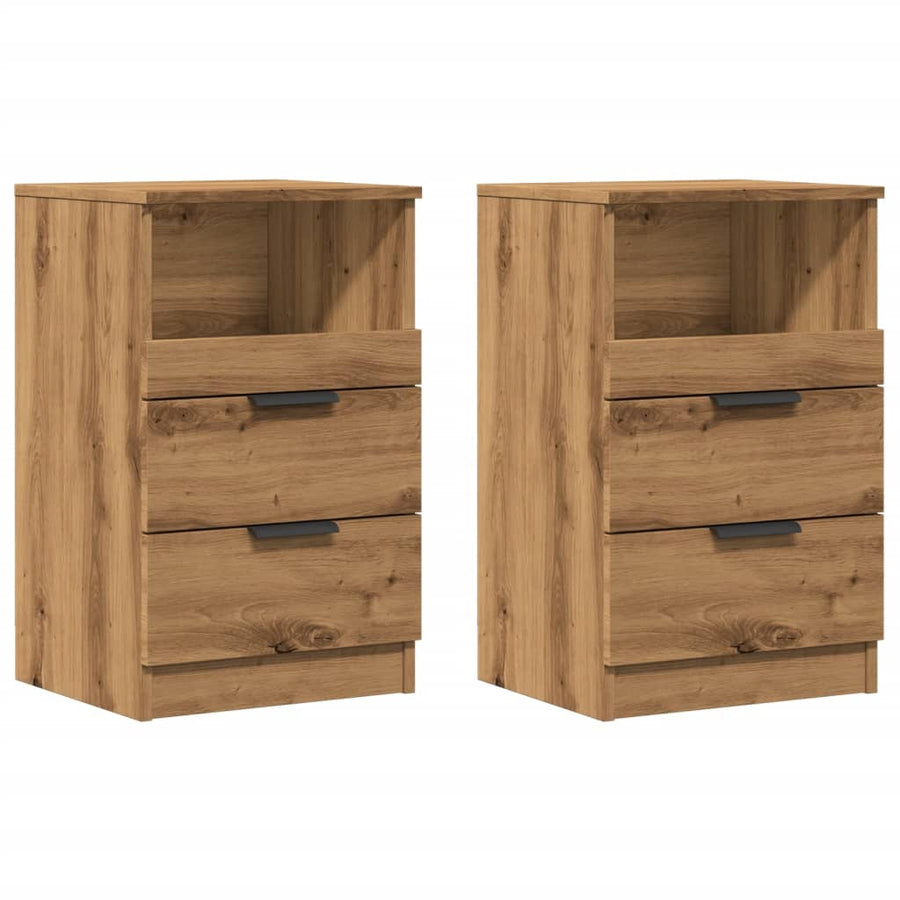 Nachtkastjes 2 st 40x36x65cm bewerkt hout artisanaal eikenkleur