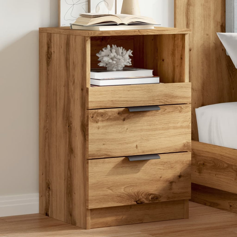 Nachtkastjes 2 st 40x36x65cm bewerkt hout artisanaal eikenkleur