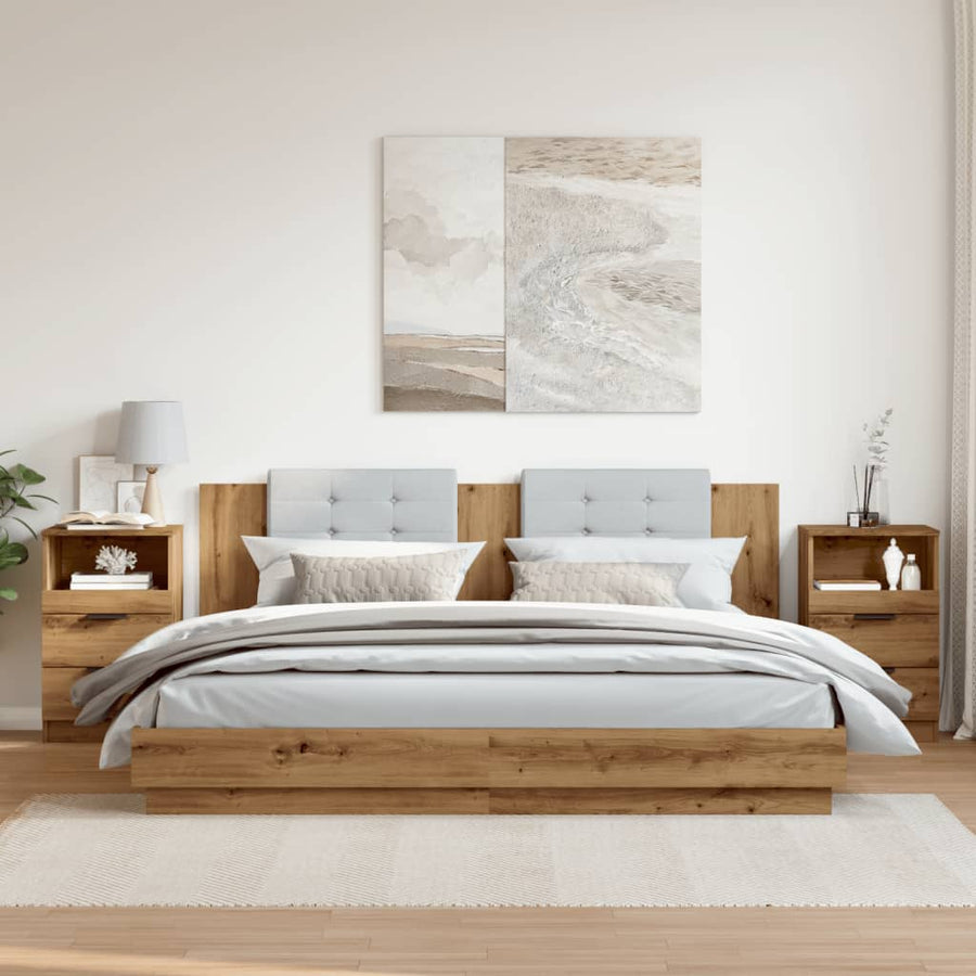 Nachtkastjes 2 st 40x36x65cm bewerkt hout artisanaal eikenkleur