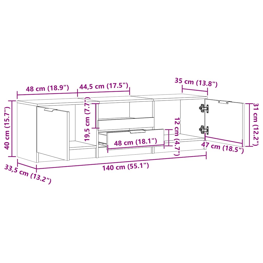 Tv-meubel 150x33,5x45 cm bewerkt hout artisanaal eikenkleur