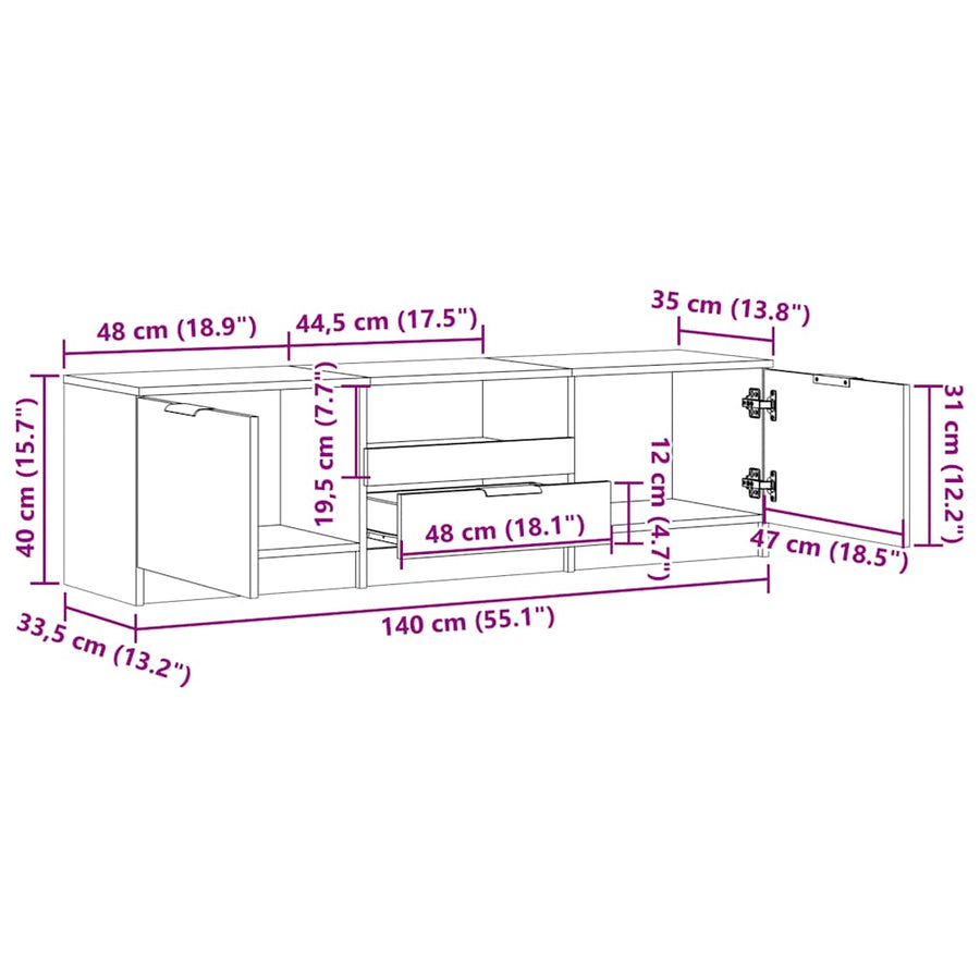 Tv-meubel 150x33,5x45 cm bewerkt hout artisanaal eikenkleur