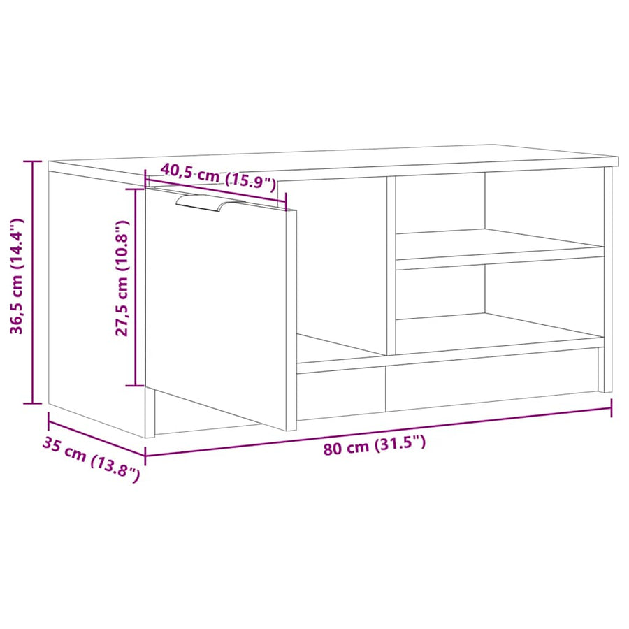 Tv-meubel 80x35x36,5 cm bewerkt hout oud houtkleurig