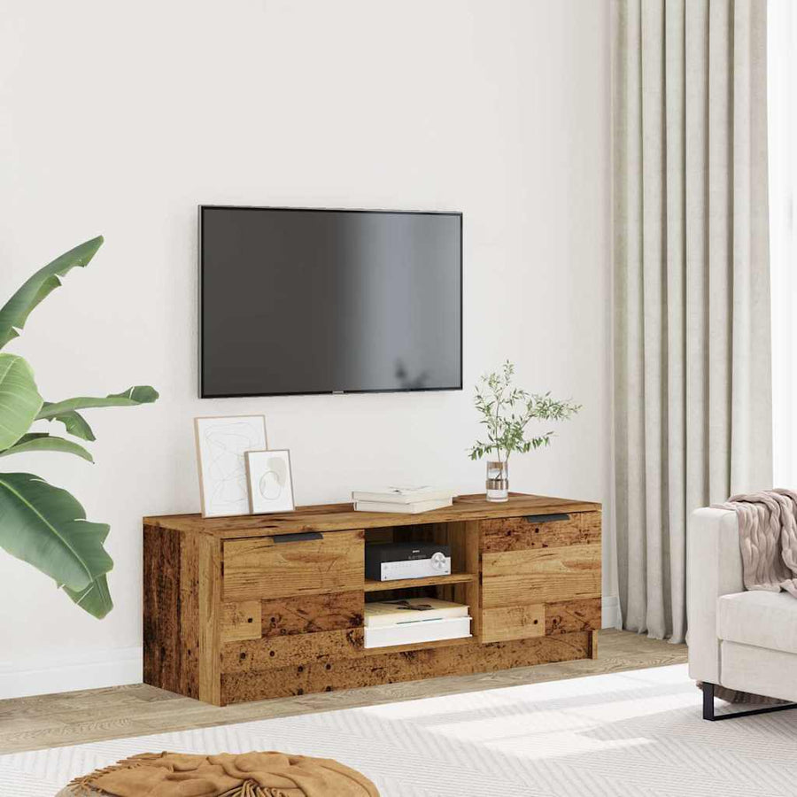Tv-meubel 102x35x36,5 cm bewerkt hout oud houtkleurig