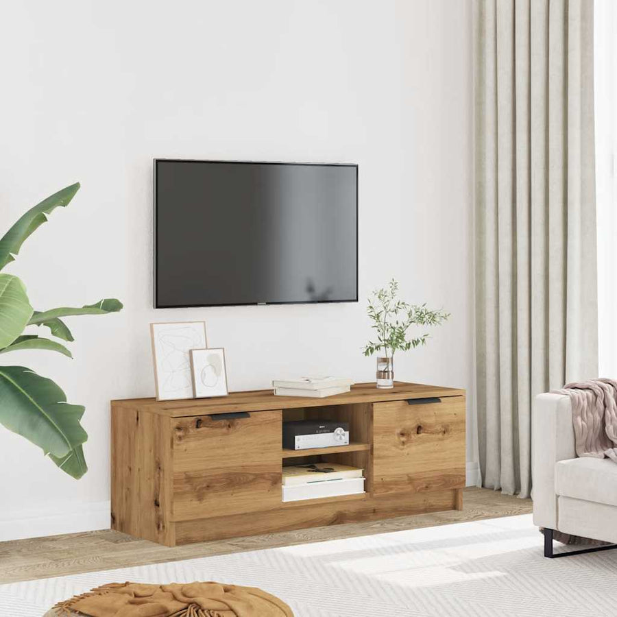 Tv-meubel 102x35x36,5 cm bewerkt hout artisanaal eikenkleur