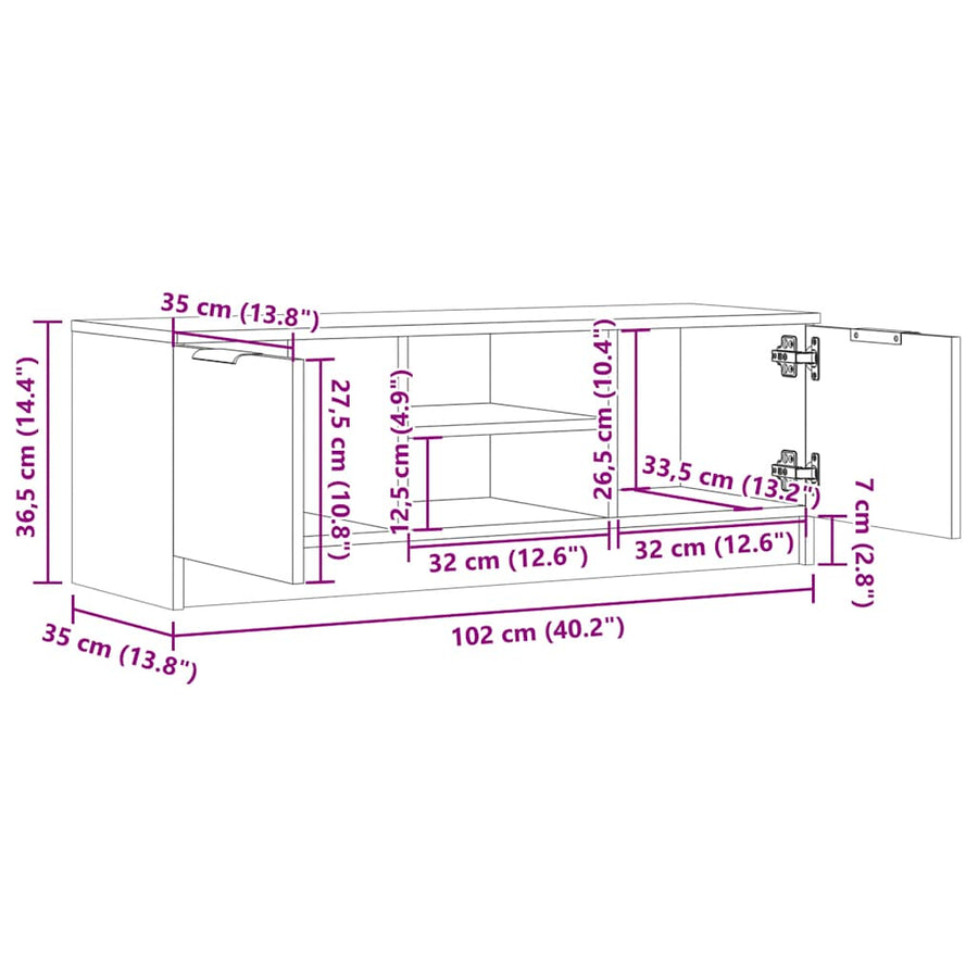 Tv-meubel 102x35x36,5 cm bewerkt hout artisanaal eikenkleur