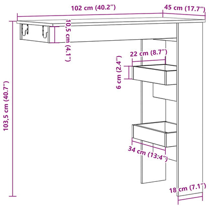 Bartafel wandgemonteerd 102x45x103,5 cm bewerkt hout oud hout