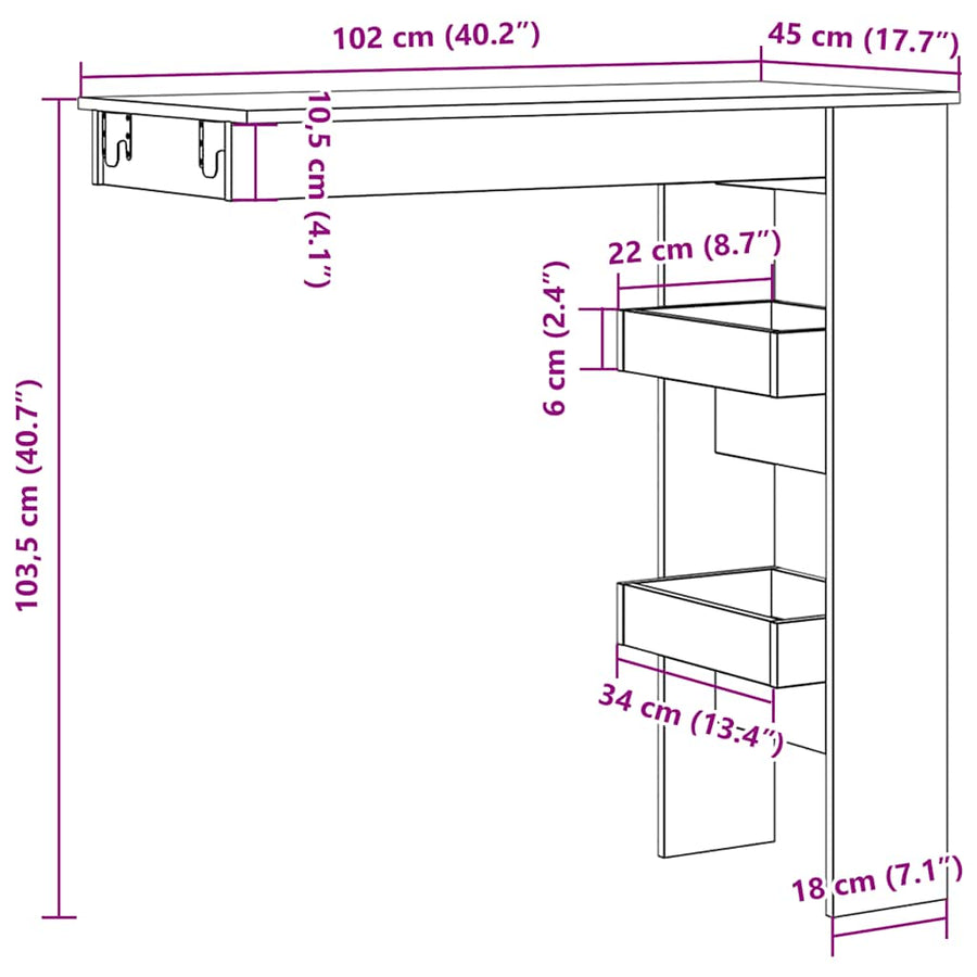 Bartafel wandgemonteerd 102x45x103,5 cm bewerkt hout oud hout