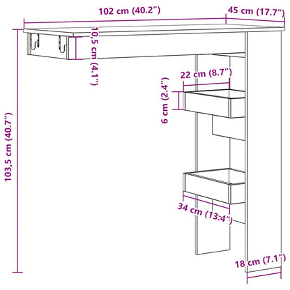 Bartafel wandgemonteerd 102x45x103,5 cm bewerkt hout artisanaal