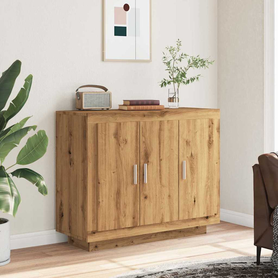 Dressoir 92x35x75 cm bewerkt hout artisanaal eikenkleur