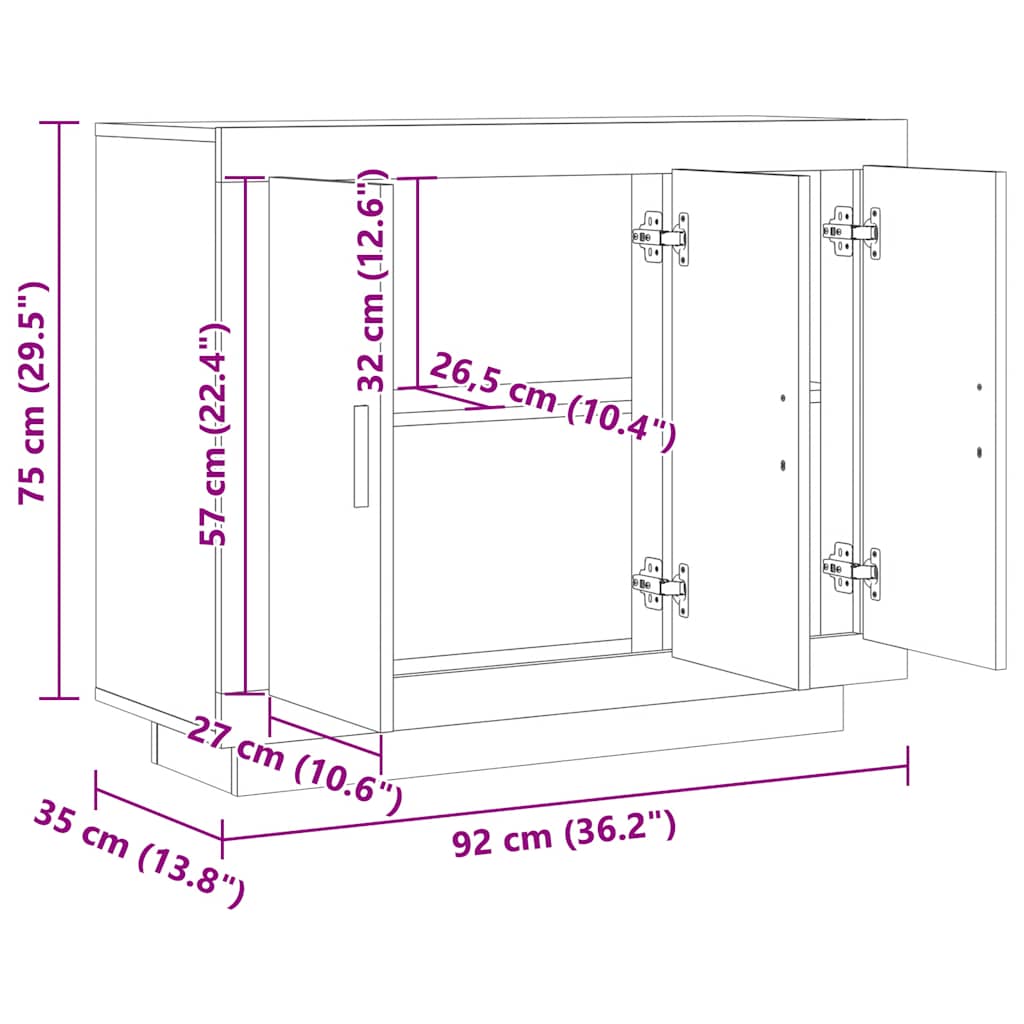 Dressoir 92x35x75 cm bewerkt hout artisanaal eikenkleur