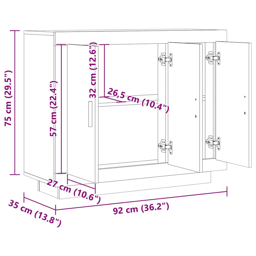 Dressoir 92x35x75 cm bewerkt hout artisanaal eikenkleur