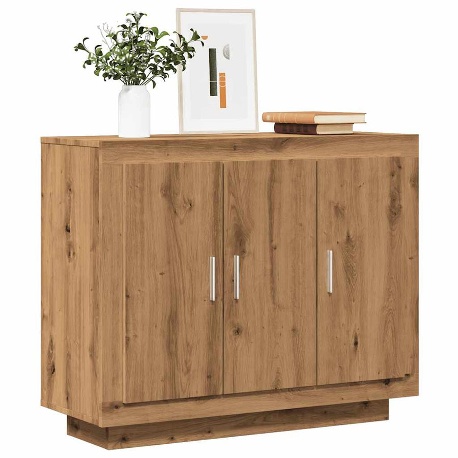 Dressoir 92x35x75 cm bewerkt hout artisanaal eikenkleur