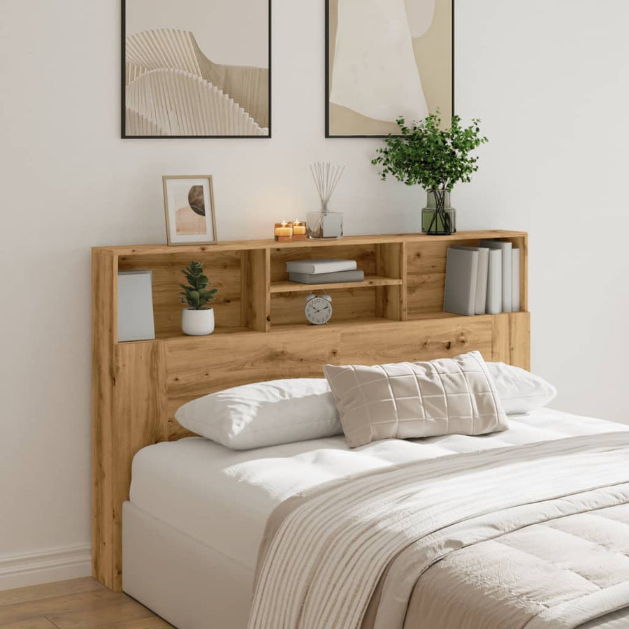 Hoofdbordkast 160x19x103,5cm bewerkt hout artisanaal eikenkleur
