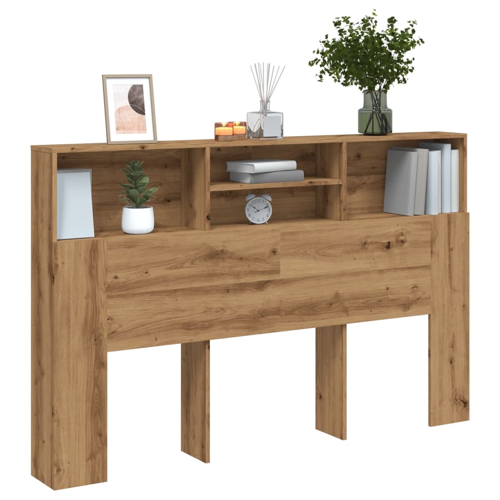 Hoofdbordkast 160x19x103,5cm bewerkt hout artisanaal eikenkleur
