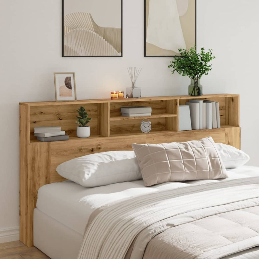 Hoofdbordkast 200x19x103,5 cm bewerkt hout artisanaal eiken