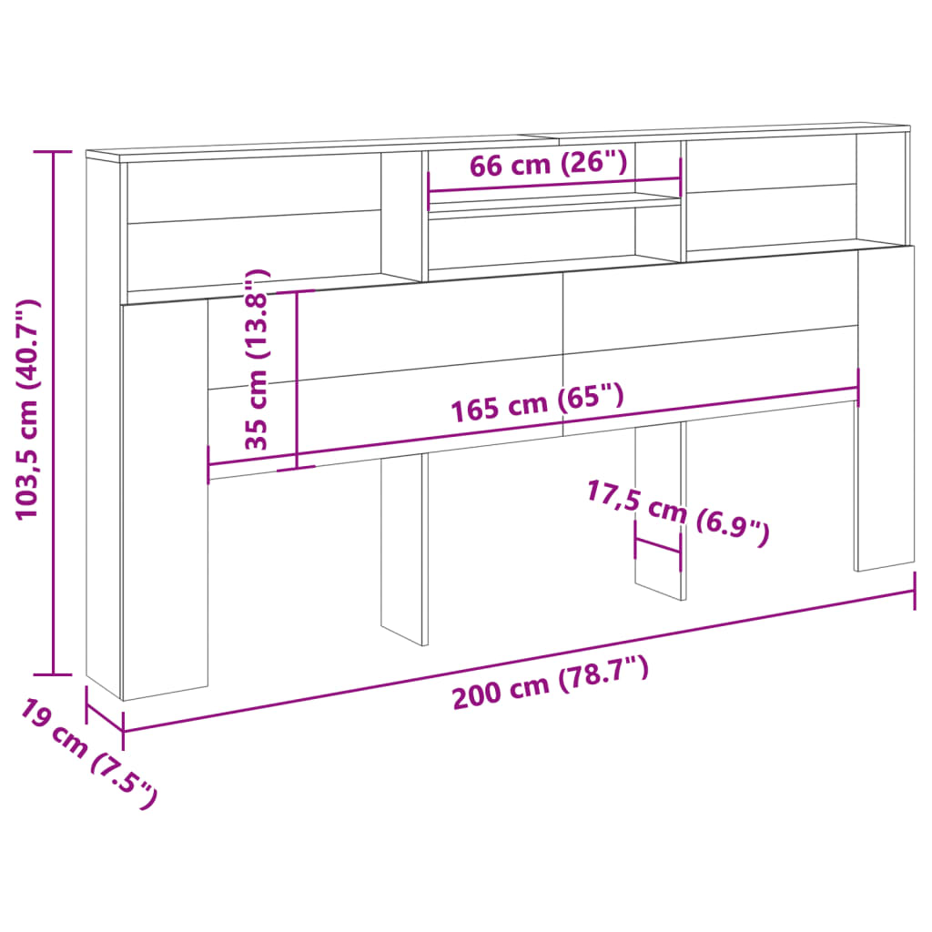Hoofdbordkast 200x19x103,5 cm bewerkt hout artisanaal eiken