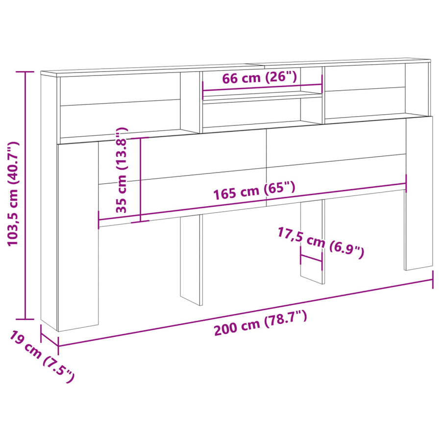 Hoofdbordkast 200x19x103,5 cm bewerkt hout artisanaal eiken