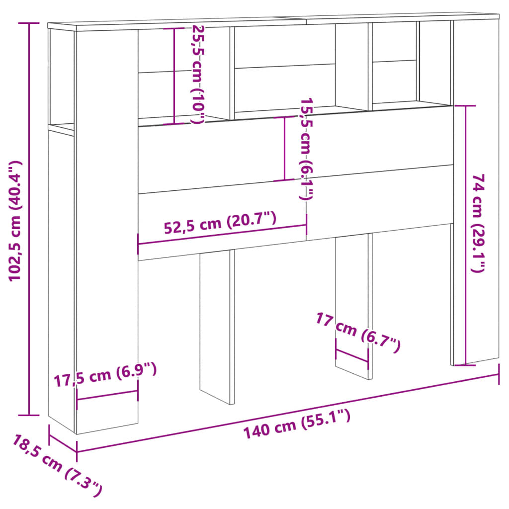 Hoofdbordkast 140x18,5x102,5 cm bewerkt hout artisanaal eiken