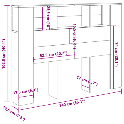 Hoofdbordkast 140x18,5x102,5 cm bewerkt hout artisanaal eiken