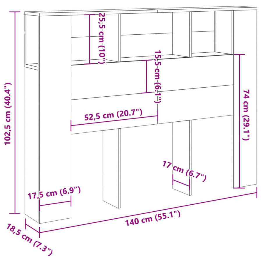 Hoofdbordkast 140x18,5x102,5 cm bewerkt hout artisanaal eiken