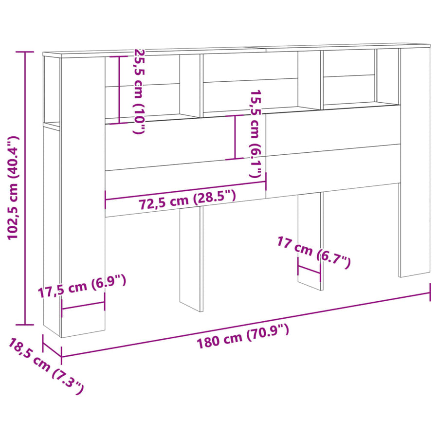 Hoofdbordkast 180x18,5x102,5 cm bewerkt hout artisanaal eiken