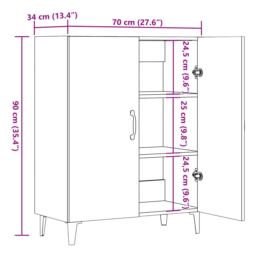 Dressoir 70x34x90 cm bewerkt hout artisanaal eikenkleur