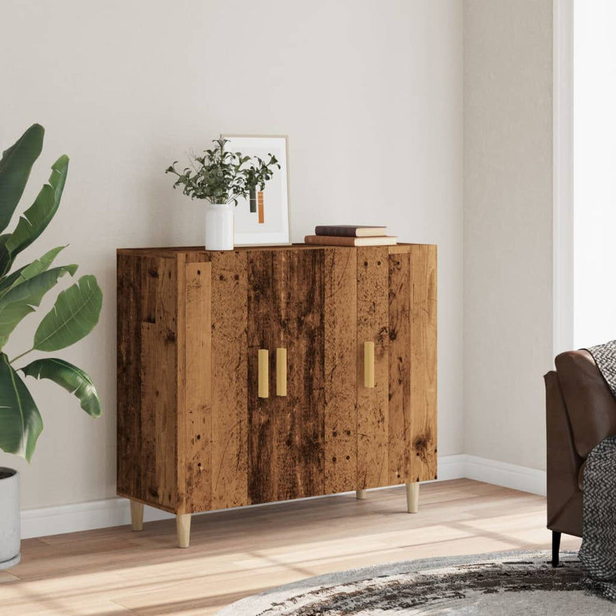 Dressoir 90x34x80 cm bewerkt hout oud houtkleurig