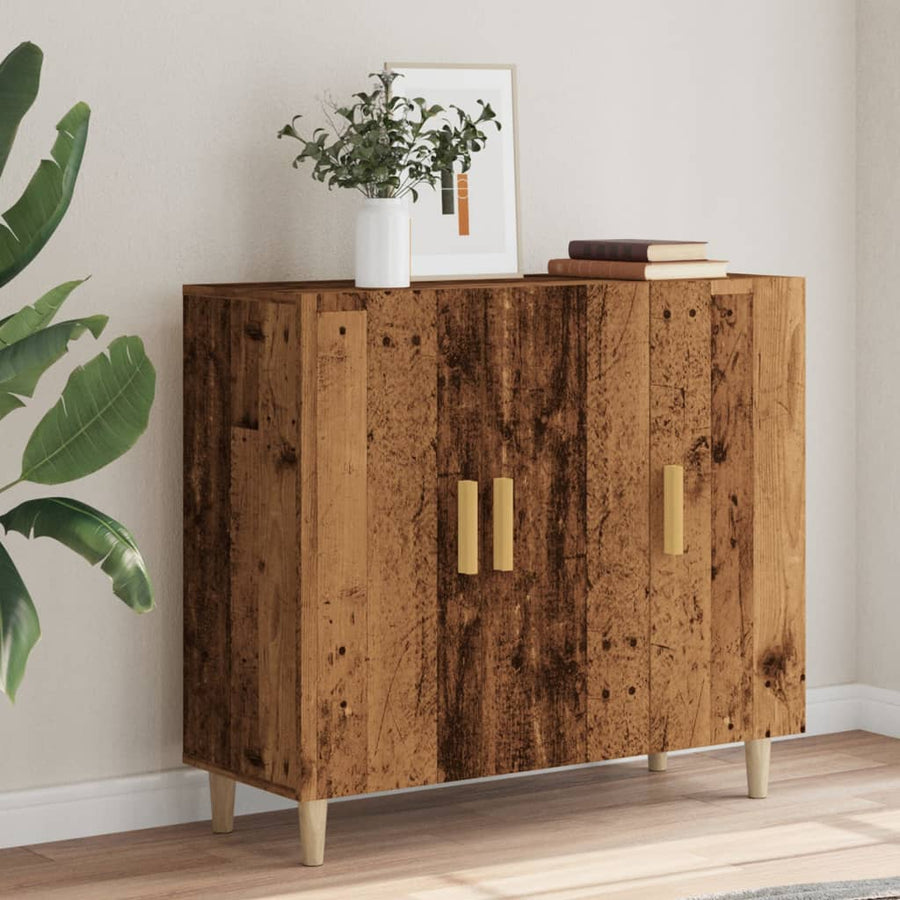 Dressoir 90x34x80 cm bewerkt hout oud houtkleurig
