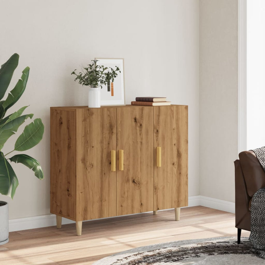 Dressoir 90x34x80 cm bewerkt hout artisanaal eikenkleur