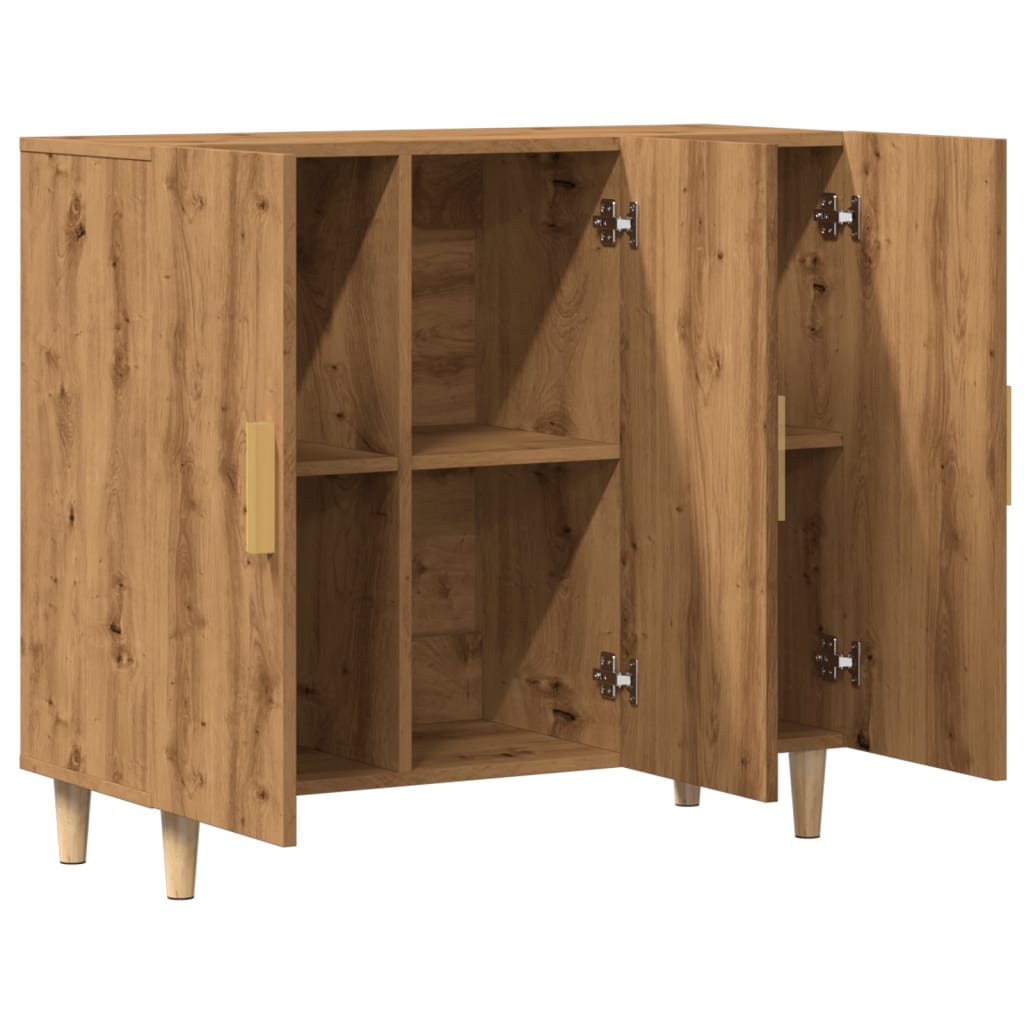 Dressoir 90x34x80 cm bewerkt hout artisanaal eikenkleur