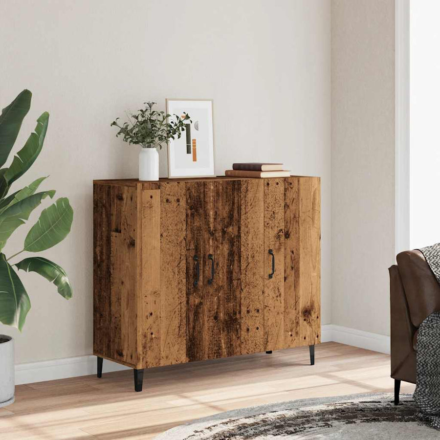 Dressoir 90x34x80 cm bewerkt hout oud houtkleurig