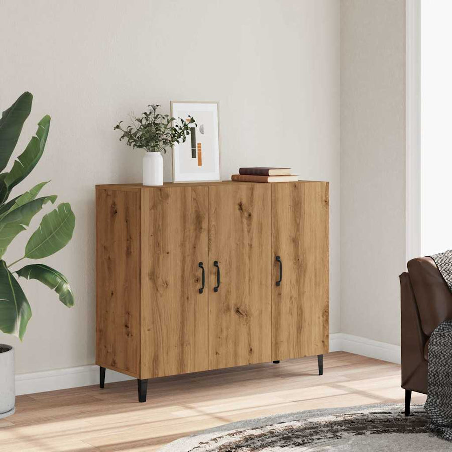 Dressoir 90x34x80 cm bewerkt hout artisanaal eikenkleur