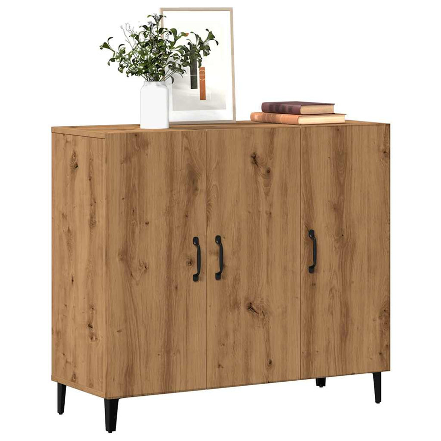 Dressoir 90x34x80 cm bewerkt hout artisanaal eikenkleur