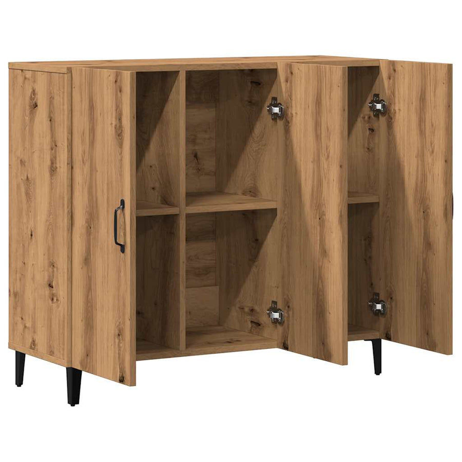 Dressoir 90x34x80 cm bewerkt hout artisanaal eikenkleur