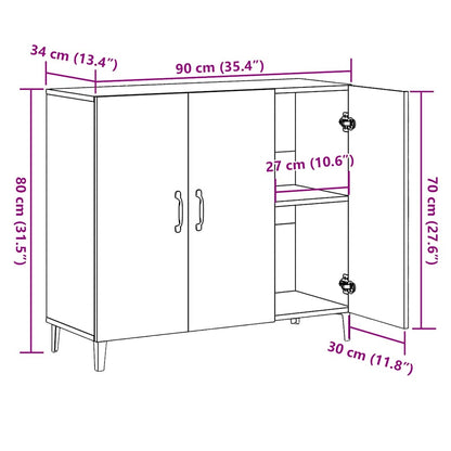 Dressoir 90x34x80 cm bewerkt hout artisanaal eikenkleur