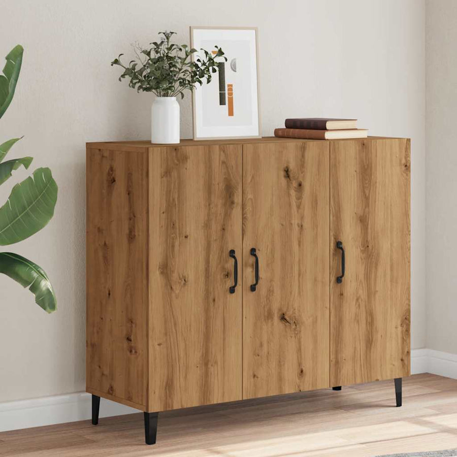 Dressoir 90x34x80 cm bewerkt hout artisanaal eikenkleur