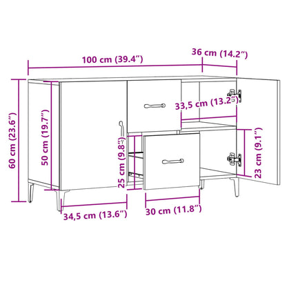 Dressoir 100x36x60 cm bewerkt hout oud houtkleurig