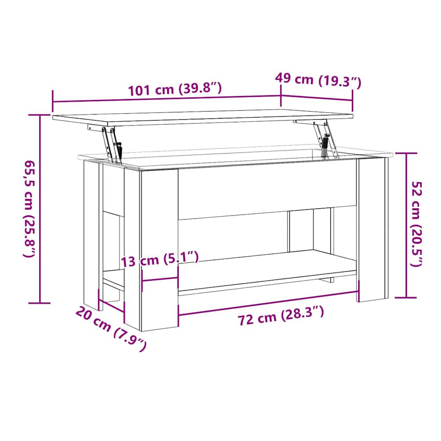 Salontafel 101x49x52 cm bewerkt hout oud houtkleurig