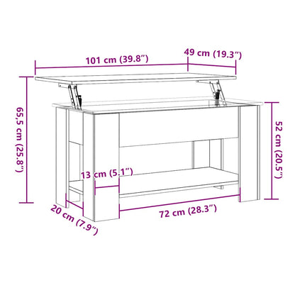 Salontafel 101x49x52 cm bewerkt hout artisanaal eikenkleur