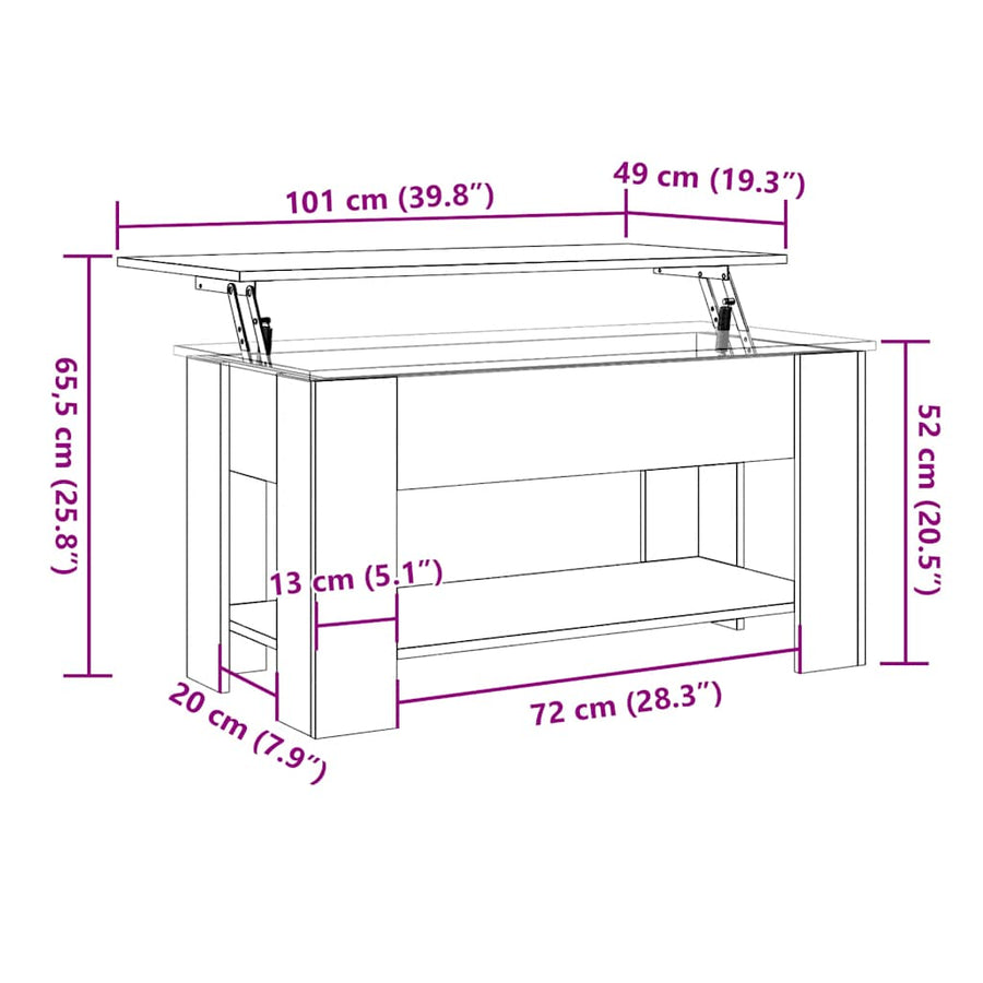 Salontafel 101x49x52 cm bewerkt hout artisanaal eikenkleur