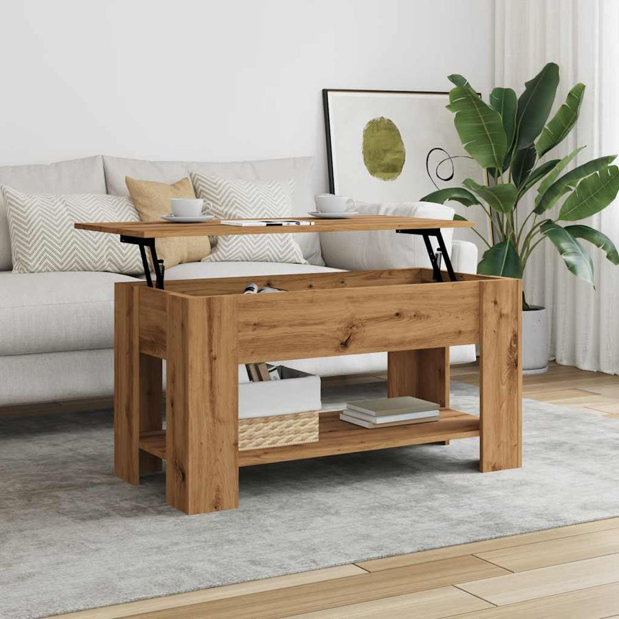 Salontafel 101x49x52 cm bewerkt hout artisanaal eikenkleur