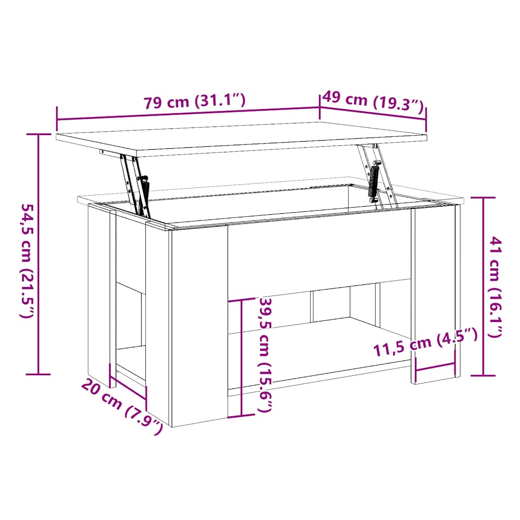 Salontafel 79x49x41 cm bewerkt hout oud houtkleurig